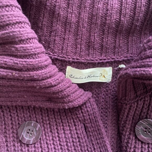 Anthropologie Charlie & Robin Golden Gate Cableknit Cardigan, Purple, Size S - Picture 4 of 6